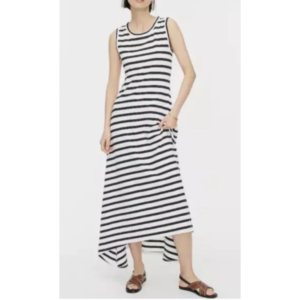 J.Crew Maxi Dress Womens ST‎ Blue White Striped Sleeveless Cotton Asymmetric Hem